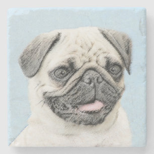 Dessous-de-verre En Pierre Peinture de carlin - Joli art original de chien