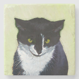 Dessous-de-verre En Pierre Peinture de chat Tuxedo - Cute Original Cat Art