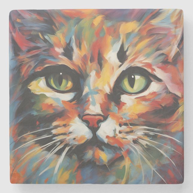 Dessous-de-verre En Pierre Peinture de chats (Devant)