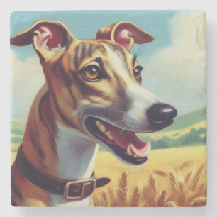 Dessous-de-verre En Pierre Peinture de chien Whippet rétro