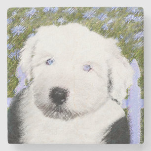 Dessous-de-verre En Pierre Peinture de chiot Old English Sheepdog - Art canin