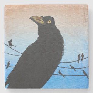 Dessous-de-verre En Pierre Peinture de faune de nature d'oiseau de Grackle