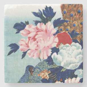 Dessous-de-verre En Pierre Peinture de fleurs de paon et de pivoines vintage