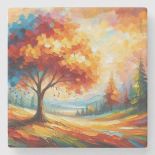 Dessous-de-verre En Pierre Peinture de paysage avec des couleurs vives