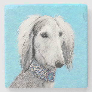 Dessous-de-verre En Pierre Peinture de Saluki (Argent) - Joli art original de