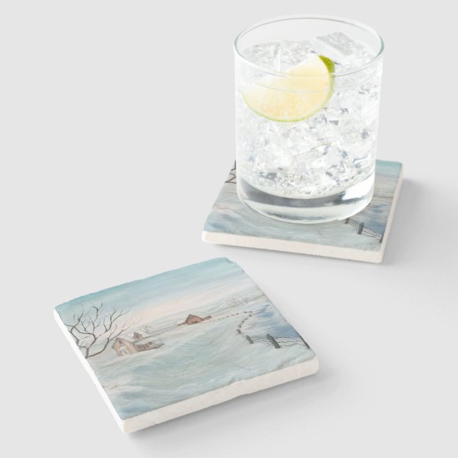 Dessous-de-verre En Pierre Peinture de Sherry Shedenhelm dans une ferme d'hiv (Côté)