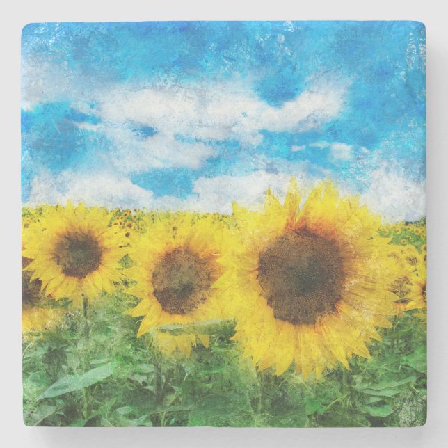Dessous-de-verre En Pierre Peinture de tournesols (Devant)