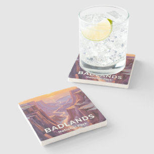 Dessous-de-verre En Pierre Peinture du parc national de Badlands, Dakota du S