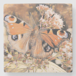 Dessous-de-verre En Pierre Peinture d'un papillon orange et noir sur flotteur