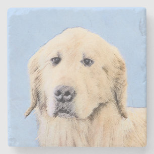 Dessous-de-verre En Pierre Peinture Golden Retriever - Joli art original chie