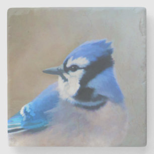 Dessous-de-verre En Pierre Peinture Jay Bleu - Art Oiseau Original
