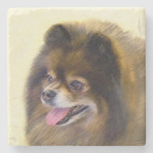 Dessous-de-verre En Pierre Peinture Poméranienne Noir et Tan Art Chien origin