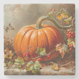 Dessous-de-verre En Pierre Peinture vintage orange Citrouille