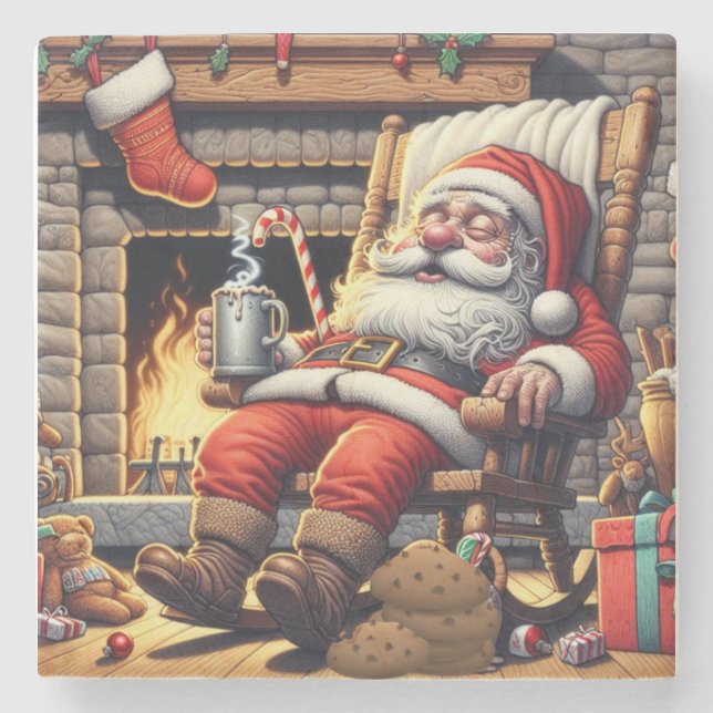 Dessous-de-verre En Pierre Père Noël dort Noël (Devant)
