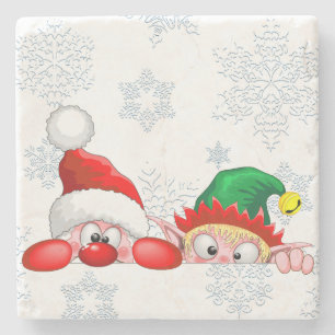 Dessous-de-verre En Pierre Père Noël et Elfe Personnages mignons et drôles qu