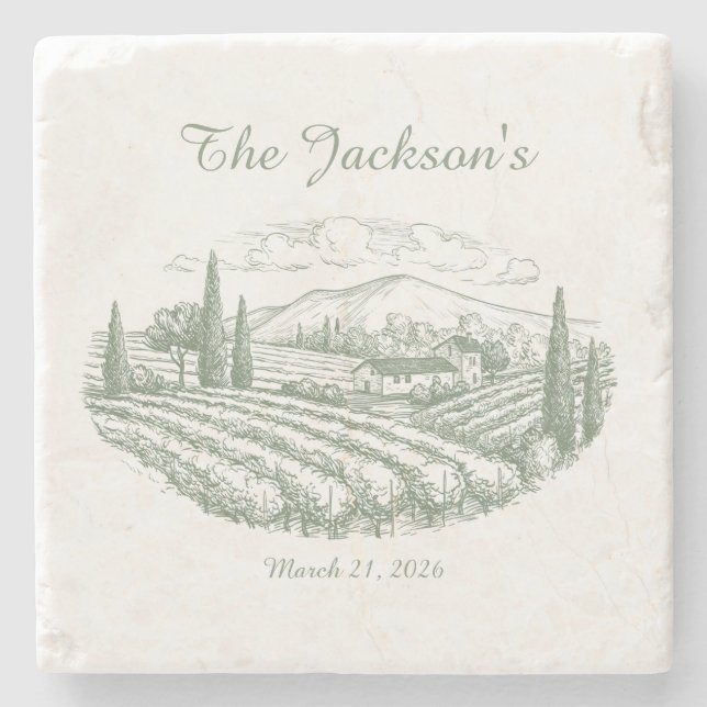 Dessous-de-verre En Pierre Personalized Vineyard Wedding Coasters  (Devant)