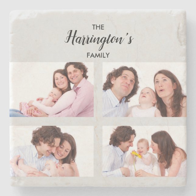 Dessous-de-verre En Pierre Personnalisé 4 Photos de famille Collage Rectangle (Devant)