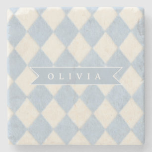 Dessous-de-verre En Pierre Personnalisé Prépa Doux Bleu Flou Argyle Nom