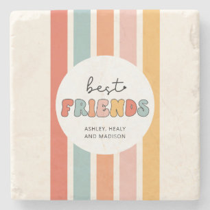 Dessous-de-verre En Pierre Personnalisé Retro Meilleurs Amis BFFs Mete Bestie