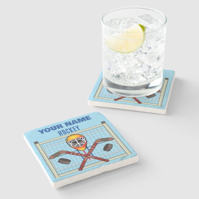 Dessous-de-verre En Pierre Personnalisé VOTRE NOM Hockey (Côté)
