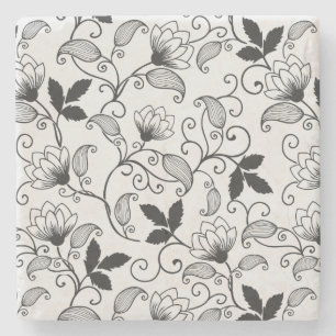 Dessous-de-verre En Pierre Personnaliser Motif Floral Noir