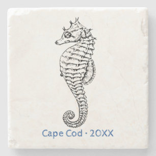 Dessous-de-verre En Pierre Personnaliser Ocean Seahorse Line Art Stone Dessou