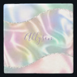 Dessous-de-verre En Pierre Personnalize Purple Script, Iridescent Wave<br><div class="desc">Personalize your name In Purple Script on Iridescent Glitter Wave background. Click "Customize" to change colors and type styles.</div>