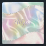 Dessous-de-verre En Pierre Personnalize Purple Script, Iridescent Wave<br><div class="desc">Personalize your name In Purple Script on Iridescent Glitter Wave background. Click "Customize" to change colors and type styles.</div>