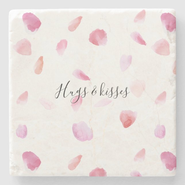 Dessous-de-verre En Pierre Pétales Roses rose Aquarelle (Devant)