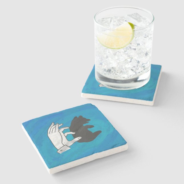 Dessous-de-verre En Pierre Petit Ours Ombre Sur Bleu (Côté)