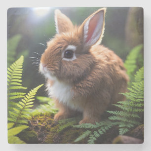 Dessous-de-verre En Pierre "Petite Charme : Le lapin nain Brown et blanc"