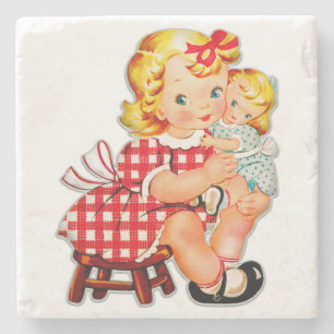 Dessous-de-verre En Pierre Petite fille rétro vintage poupée enfant
