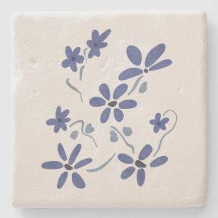 Dessous-de-verre En Pierre Petite Fleurs Romantiques Bleues