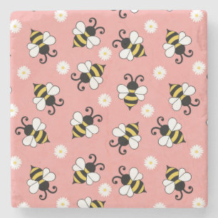 Dessous-de-verre En Pierre Petites abeilles mignonnes et fleurs marguerites m