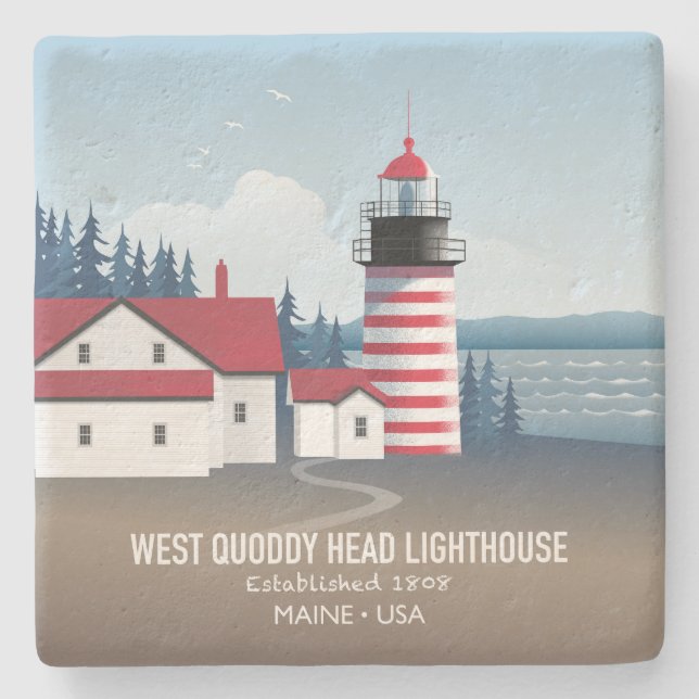 Dessous-de-verre En Pierre Phare de West Quoddy Head (Devant)