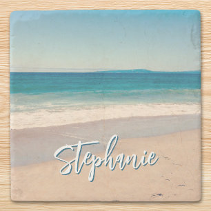 Dessous-de-verre En Pierre Photo de plage personnalisé Océan Bleu Scénique