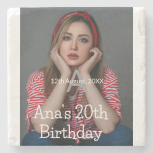 Dessous-de-verre En Pierre Photo monogramme joyeux 20e anniversaire gris blan