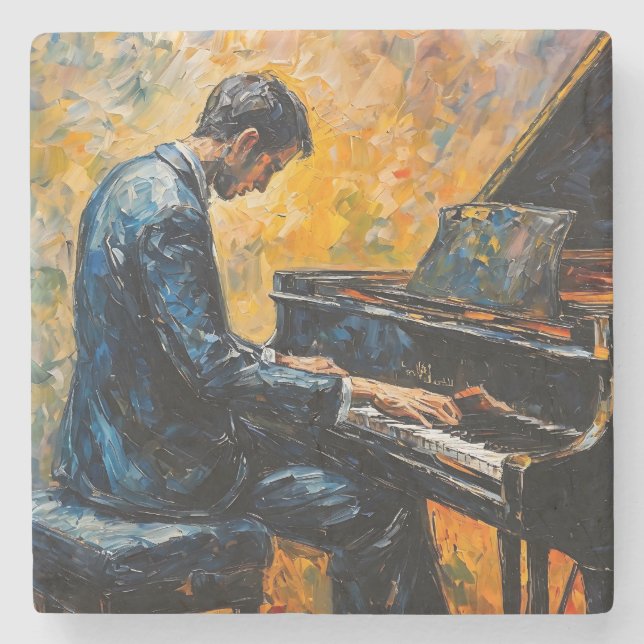 Dessous-de-verre En Pierre Piano Player - Peinture à l'huile (Devant)