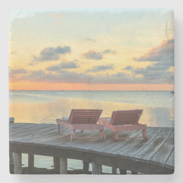 Dessous-de-verre En Pierre Pier surplombe l'océan, Belize (Devant)