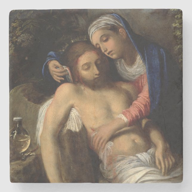 Dessous-de-verre En Pierre Pietà (Marie et Jésus) (par Adam Elsheimer) (Devant)