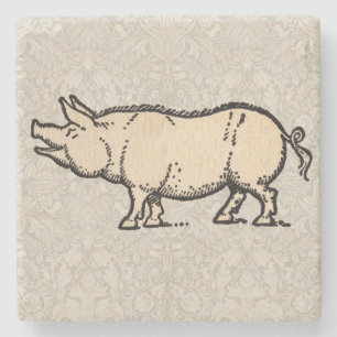 Dessous-de-verre En Pierre Pig Antique Piggy Cute Illustration Vintage