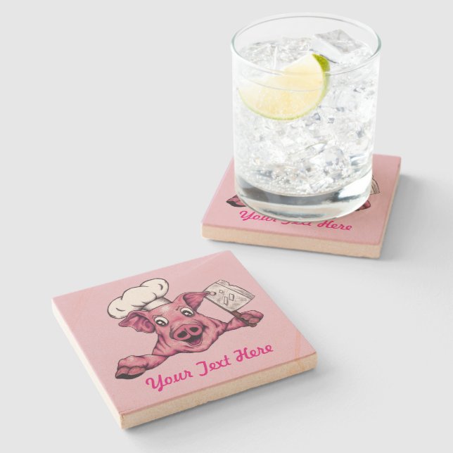 Dessous-de-verre En Pierre Piggy The Hamiciac Maniac Funny Pig Art original (Côté)