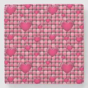 Dessous-de-verre En Pierre Pile rose avec des coeurs