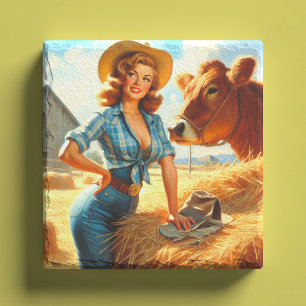 Dessous-de-verre En Pierre Pin-up de cowgirl mignonne vintage