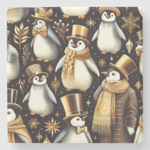 Dessous-de-verre En Pierre Pingouin noir et doré