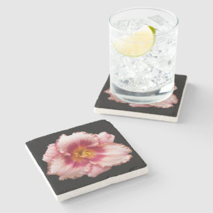 Dessous-de-verre En Pierre Pink Daylily Bloom sur Black Floral