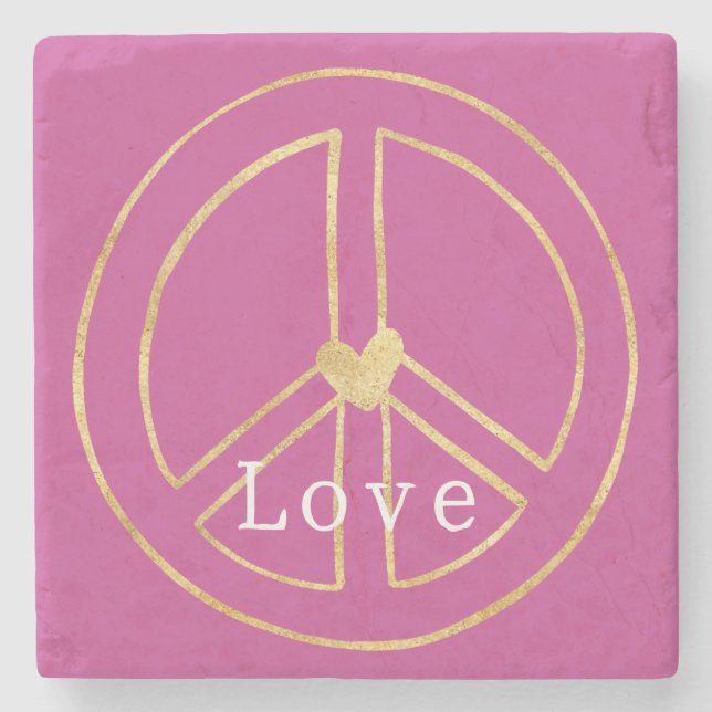 Dessous-de-verre En Pierre Pink Gold Heart Peace Sign Love Valentine's Day (Devant)