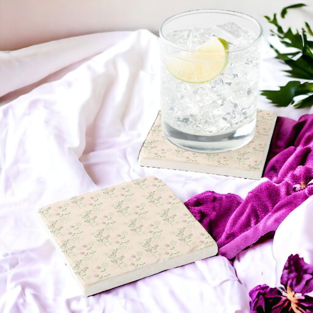 Dessous-de-verre En Pierre Pink Green Retro Y2K les années 70 Fleur Motif (Zazzle Pink Green Retro Y2K 70s Flower Pattern Stone Coaster)