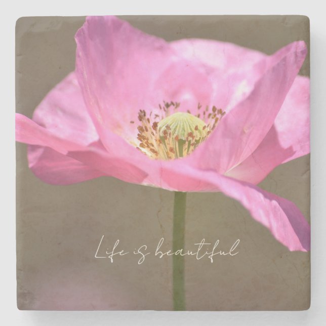 Dessous-de-verre En Pierre Pink Iceland Poppy Flower (photography by me) (Devant)