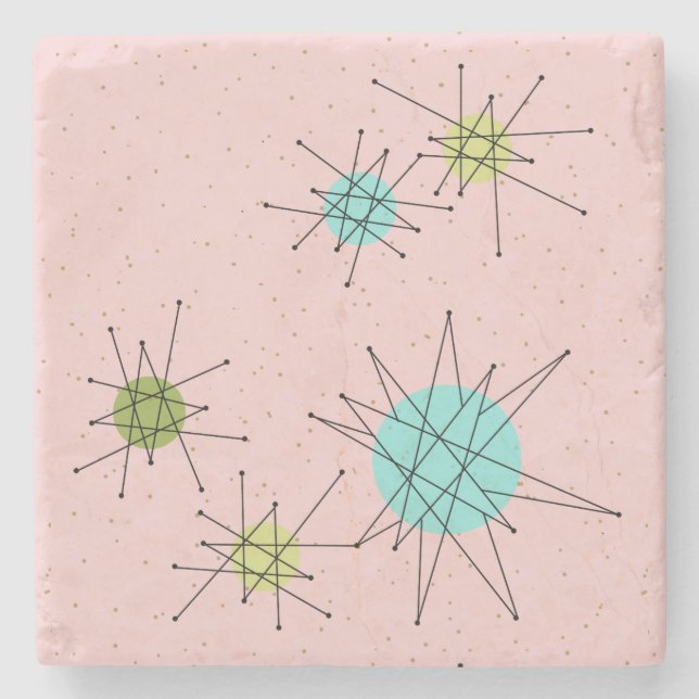 Dessous-de-verre En Pierre Pink Iconic Atomic Starbursts Stone Coaster (Devant)